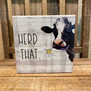 Farmhouse Cow Decor, Cow Herd That Wood Sign For Tier Trays, Small Cow Sign